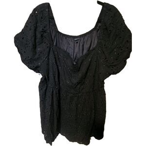 Torrid Womens Black Babydoll Eyelet Challis Blouse Top Plus Size 4 NWOT New